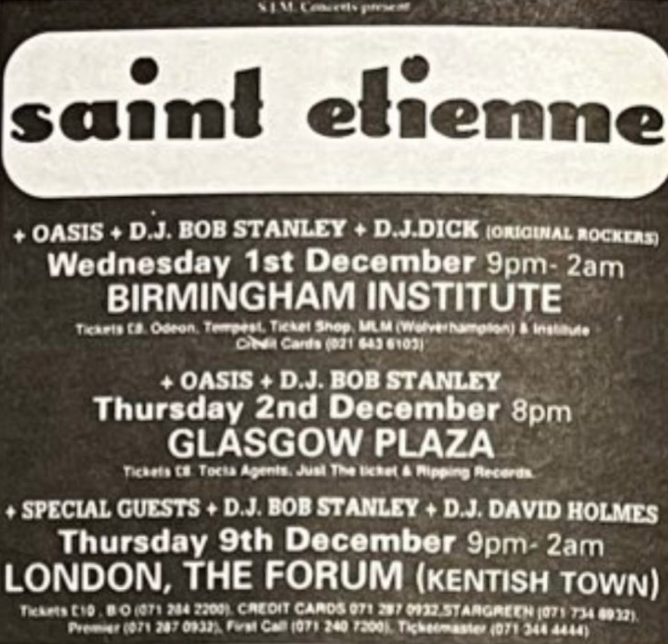 Saint Etienne Christmas shows 30 years ago. The 'special guests' support in London were Stereolab. This, clearly, was as good as it would ever get for us. (thanks to @BPete1970 for digging this up)