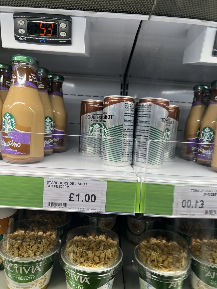 stewpercharged's tweet photo. @asda your Fleet express store is acting very shady. Just tried to buy two Starbucks double shot drinks. Get to the till and the total seems off £2.20 each but shelf says £1. Shop staff said the price keeps changing…. So there solution is to just leave it. https://t.co/pXtRU1pNKv