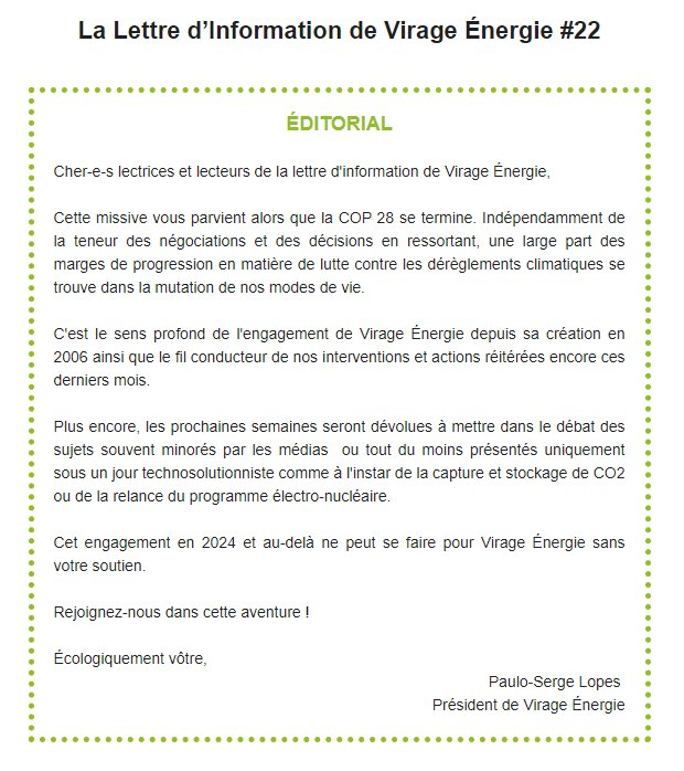 Notre lettre d'informations aborde la récente <a href="/COP28_UAE/">COP28 UAE</a>  avec une attention sur la nécessité des actions au plus prés des territoires en lien notamment avec la @mres_asso  -> mailchi.mp/7276b6f30444/4…