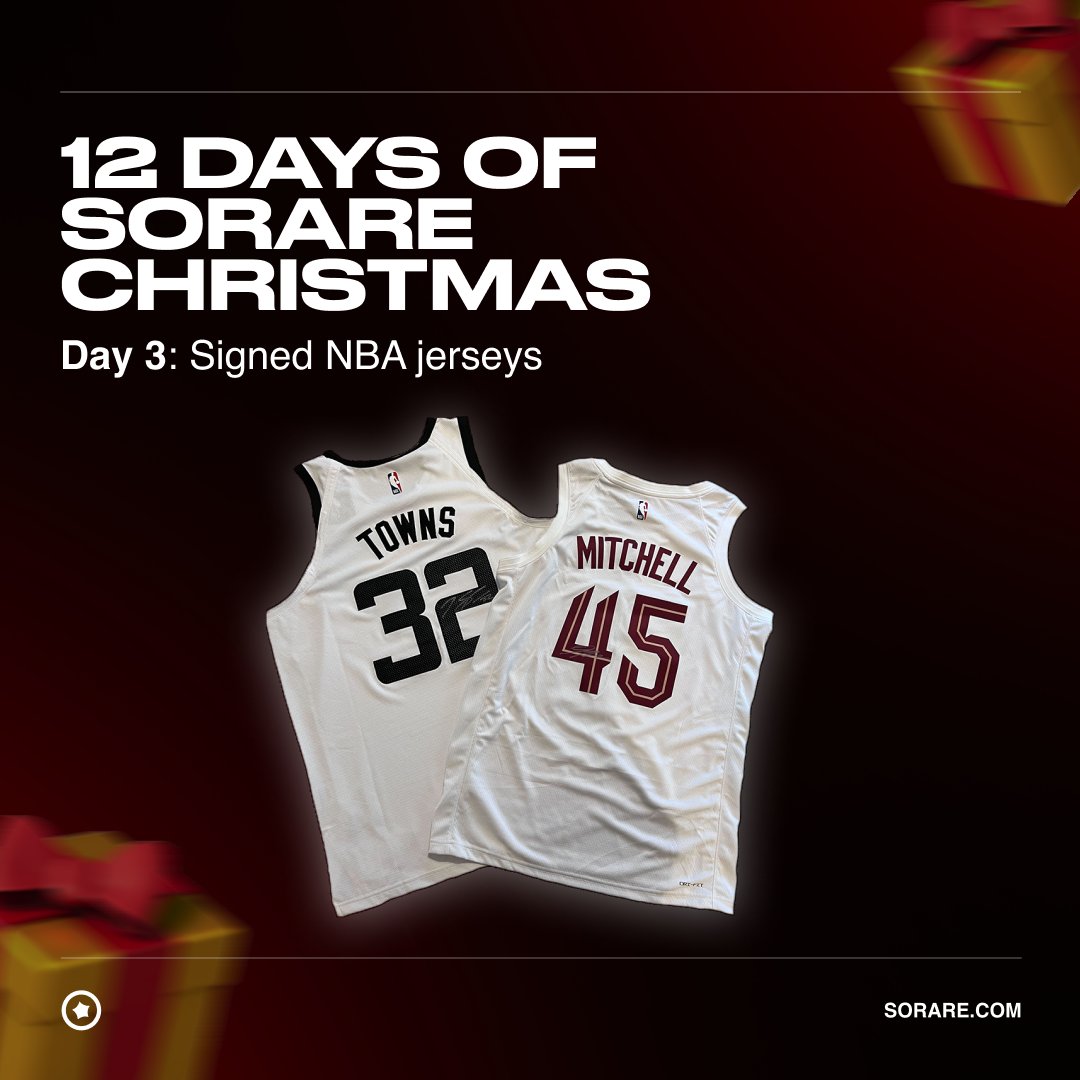 Sorare's tweet image. 🎁 12 Days of Sorare Christmas🎄 

Day 3 is your chance to win a signed NBA jersey from @spidadmitchell or @KarlTowns! 🏀❤️‍🔥

To enter:
1⃣ Follow @Sorare &amp;amp; @SorareNBA
2⃣ Repost this
3⃣ Reply with your Sorare username