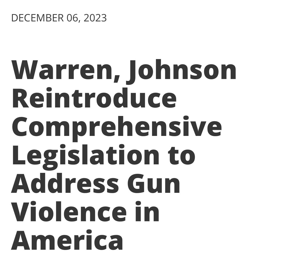 Last week, Senator @ElizabethWarren (D-Mass.) and Representative @HankJohnsonGA (D-Ga.) reintroduced the Gun Violence Prevention and Community Safety Act, legislation to help end gun violence in America. This comprehensive bill implements bold and robust measures including…