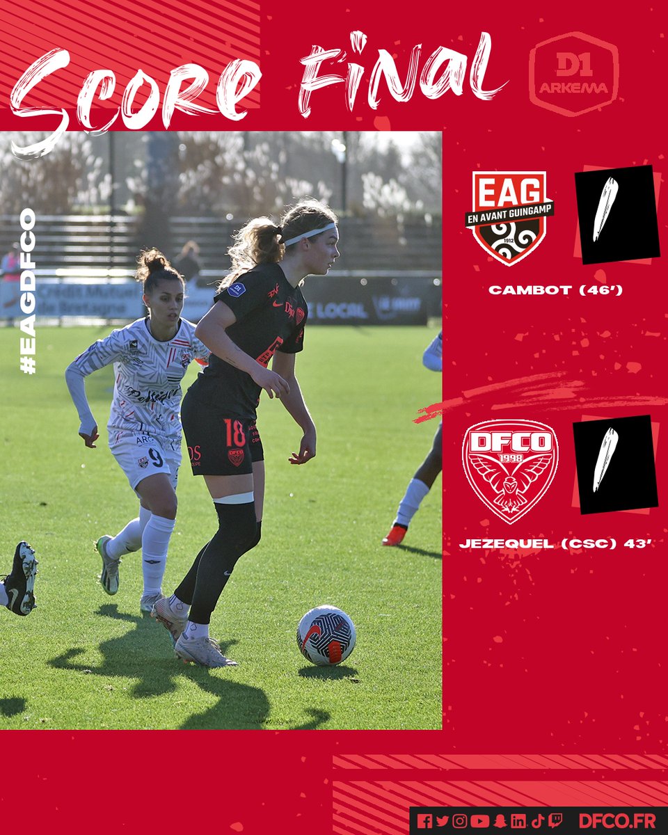 ⏹️C'est fini à l'EAG Akademi, nos Dijonnaises ramènent un point de leur déplacement à @EAG_feminines (1-1). Résumé et réaction à suivre sur dfco.fr #EAGDFCO (1-1) #D1Arkema