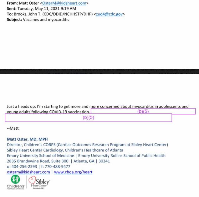 Relatively early email on myocardiits after COVID-19 vaccination, from CDC contractor.