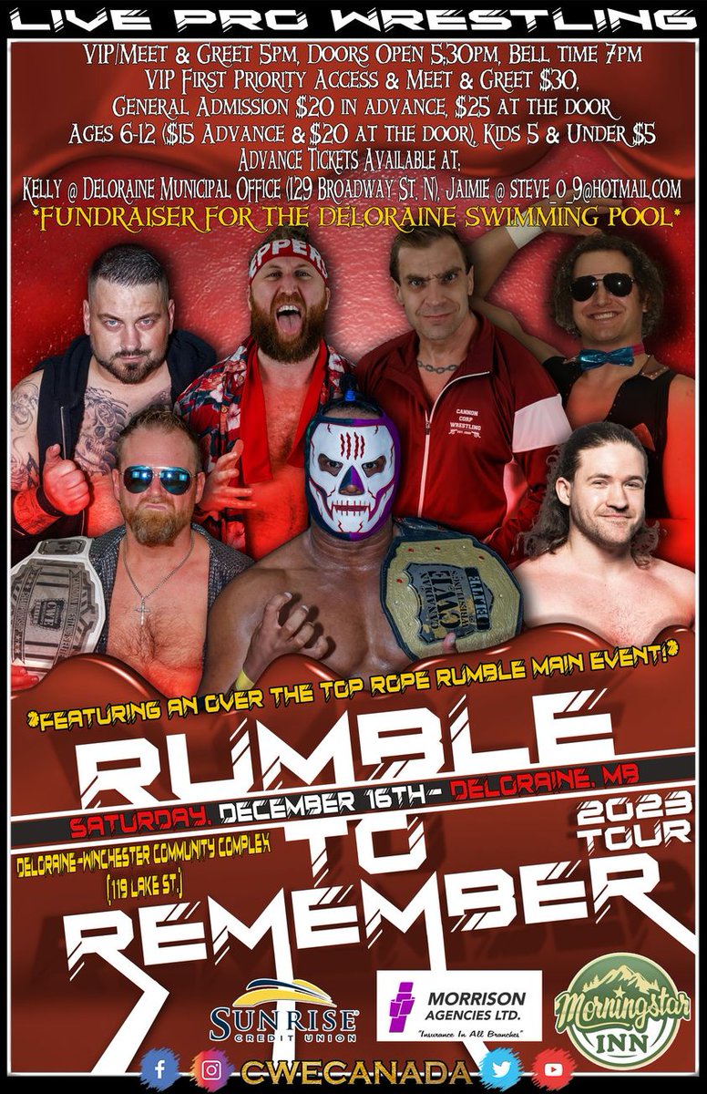 TONIGHT! @CWECanada #Deloraine #Manitoba: @KevinODoyle1 @sammypeppers_ @kevinjhcannon @ronnieattitude @StardomRob & more! #cwe #wrestling #westman #bdnmb