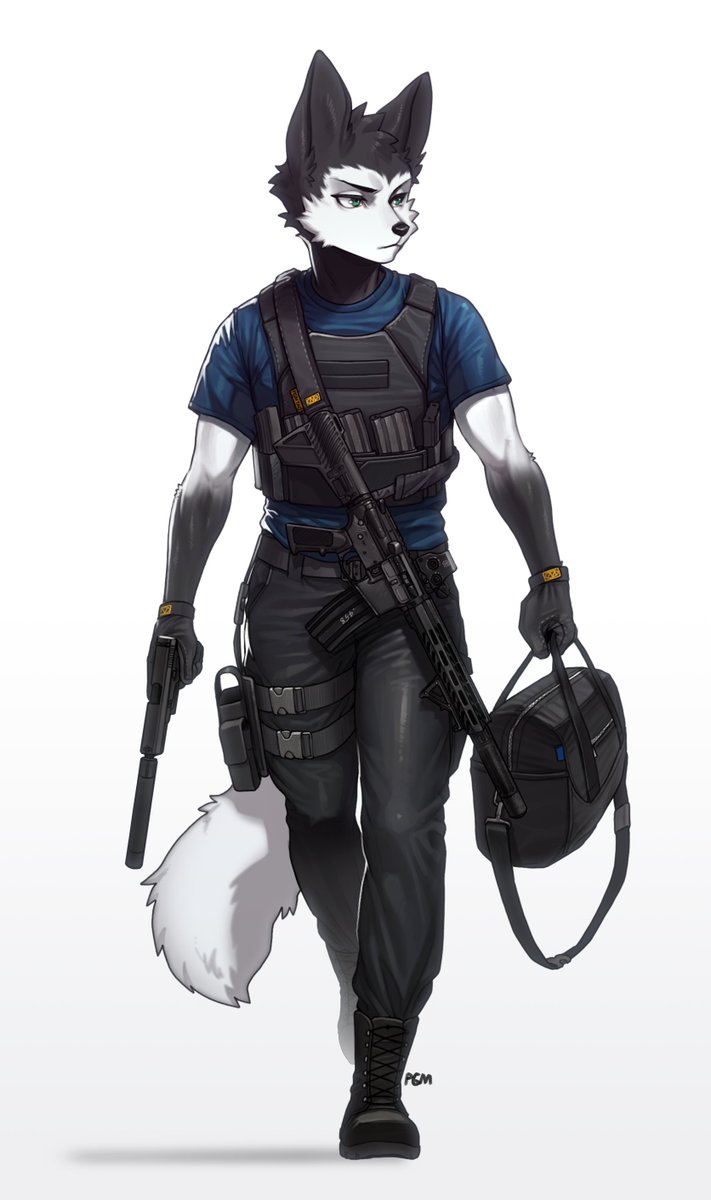 weapon gun holding solo furry male focus 1boy  illustration images