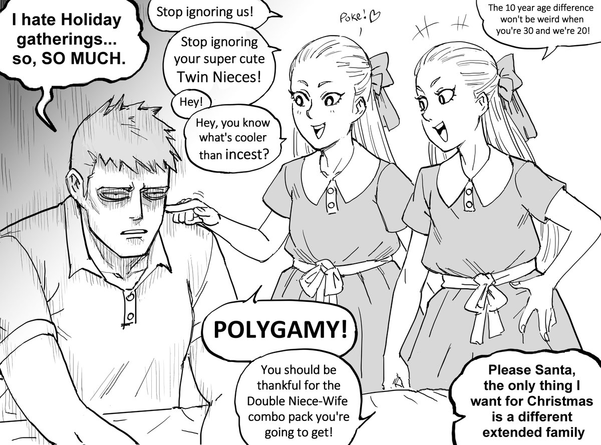 baalbuddy's tweet photo. Patreon request: 
The Underrated Aunt Tag: Episode 3 - Incest Wars
(I was aiming for Thanksgiving, but missed.)

"Your family gatherings are awkward because your uncle says racist things. My family gatherings are awkward because my Aunt is trying to fuck me. We are not the same." https://t.co/3F8ueriK2N