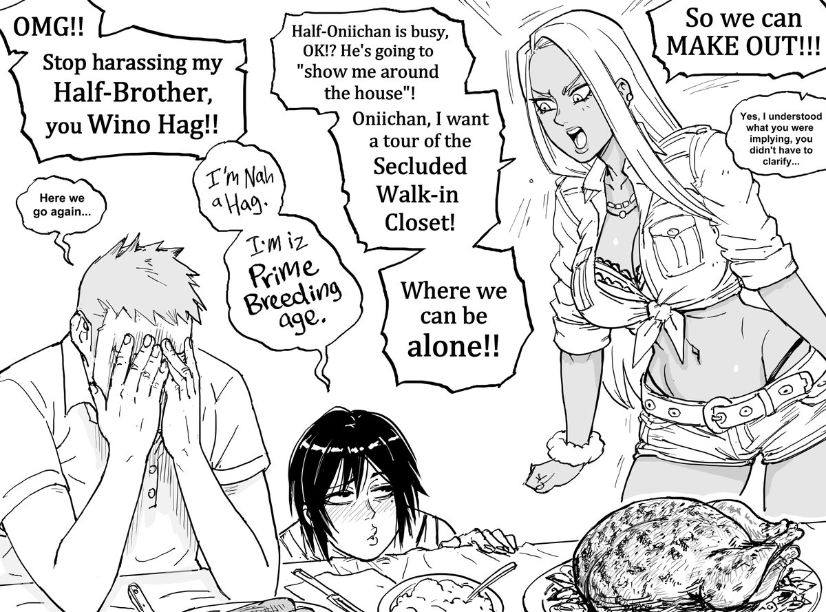 baalbuddy's tweet photo. Patreon request: 
The Underrated Aunt Tag: Episode 3 - Incest Wars
(I was aiming for Thanksgiving, but missed.)

"Your family gatherings are awkward because your uncle says racist things. My family gatherings are awkward because my Aunt is trying to fuck me. We are not the same." https://t.co/3F8ueriK2N