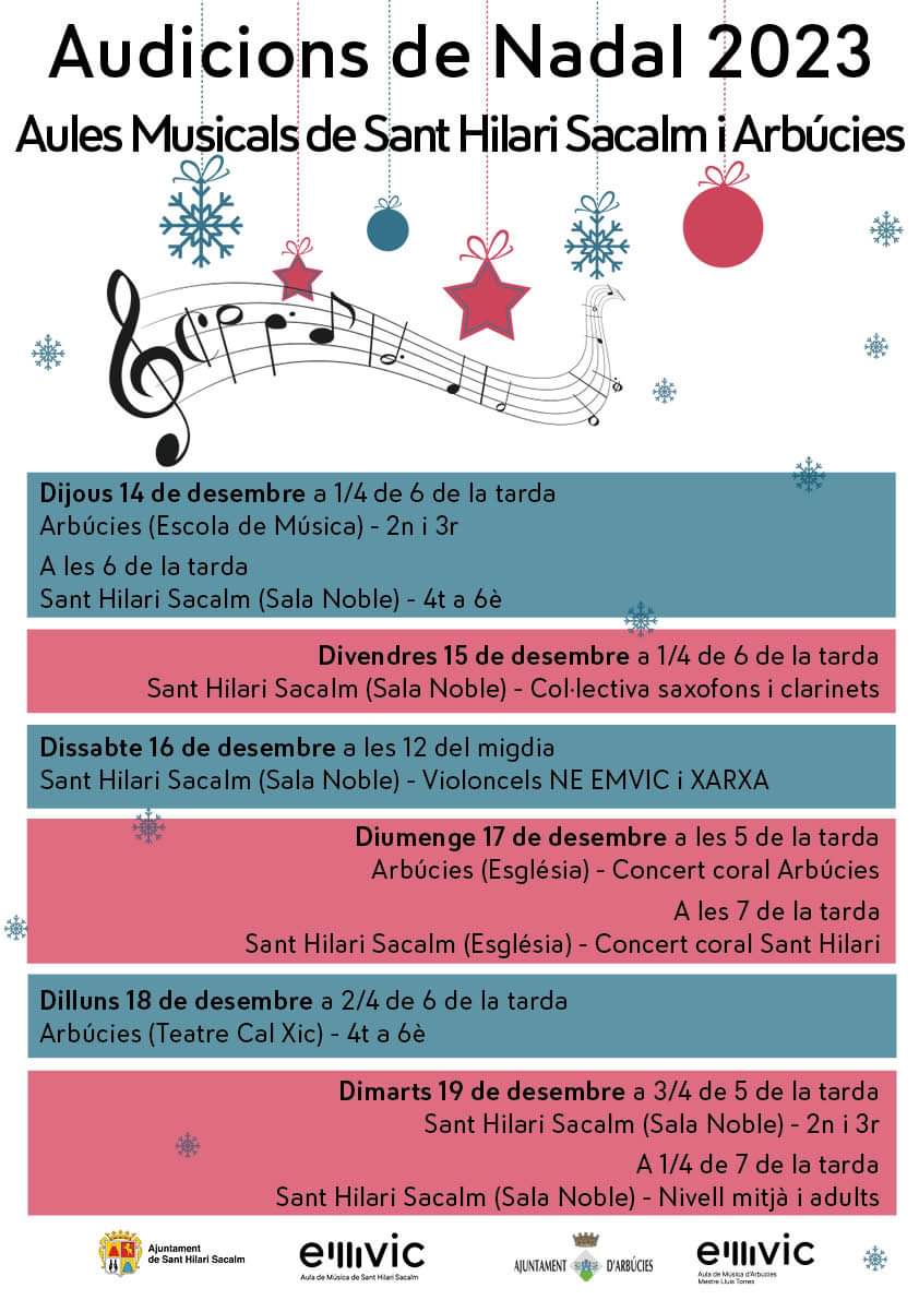 🎻 Concert de Nadal demà a l'església i audicions de l'Aula de Música que s'allargaran fins dimarts vinent