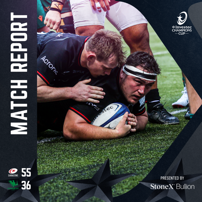 Saracens's tweet photo. ποΈ | Slick Sarries crack Connacht in Champions Cup.
Read our report π
#YourSaracensπ«
#SARvCON
@stonexbullion