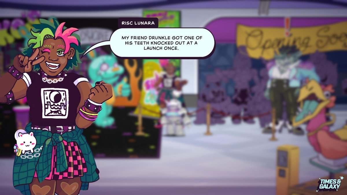 copychaser's tweet image. There are so many weird characters and places in our upcoming video game Times &amp;amp; Galaxy. It's time you start seeing them!

This is #screenshotsaturday!

Today we visit a space mall for the launch of THE hot new toy of the season: the Silly Cube 2.0!