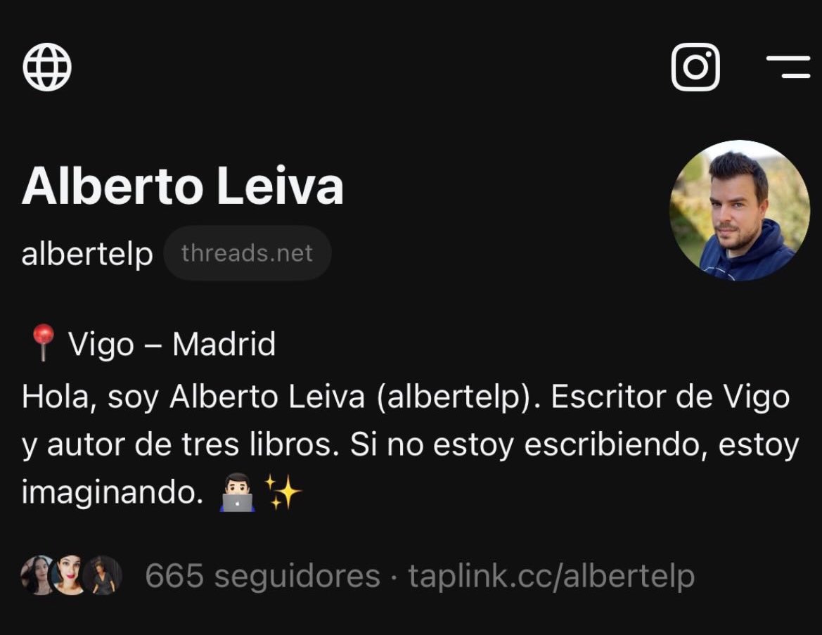 ¡Ya tengo perfil de Threads! ¡Pasen y síganme! ☺️😍 (Twitter/X tiene los días contados 🤣) 

#threads #sigueme #escritores #vigo #frases #libros

threads.net/@albertelp