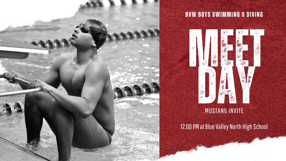 The Mustang Invite is TODAY! Hope to see you there!

⏱12:00pm
📍BVN
🆚<a href="/BVN_SWIMDIVE/">BVN Boys Swim Dive</a> / BVH (<a href="/Coach_Bien/">Coach Bien</a>) / <a href="/SJA_Gameday/">St. James Thunder Athletics & Activities</a> 
🎟Free Admission
📱Program &amp; Results on Meet Mobile
 
<a href="/BVWestJAGS/">BVW Jaguar Athletics</a> <a href="/westjags/">Blue Valley West</a>