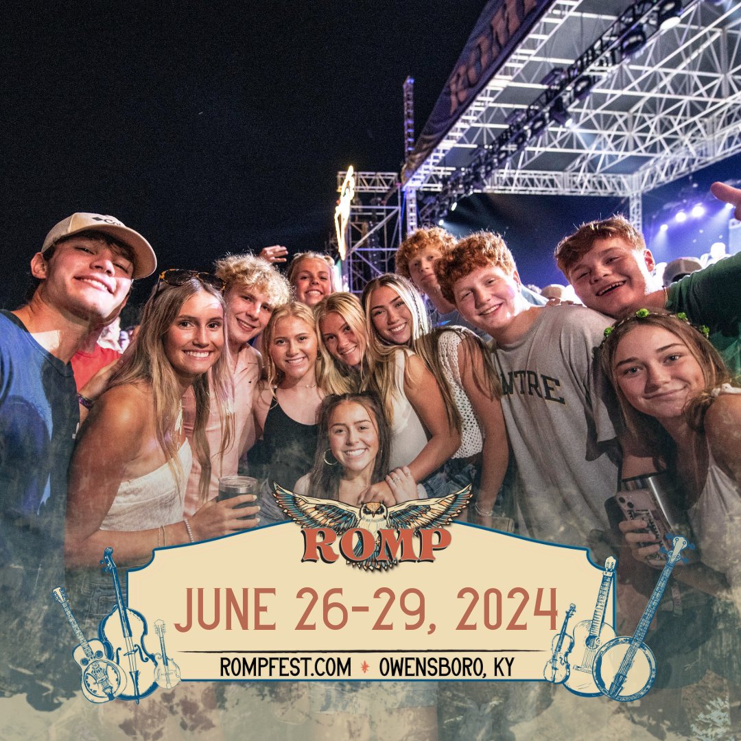 ROMPFest's tweet image. 🎶 Grab your friends and make plans! The 21st annual ROMP fest is going to be one you won&apos;t want to miss. 

Learn More 👉 ROMPFEST.com
#rompfest #bluegrass #bluegrassmusic #bluegrassfestival #musicfestival #owensboro #owensboroky #campingfestival