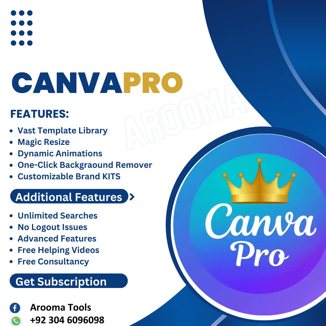 Get the Canva Pro edge! 🌟 Vast templates, easy resize, lively animations, and one-click background removal. Branding just got a whole lot cooler with Arooma Tools. 🛠️ #CanvaPro #DesignSmart #BrandBrilliance