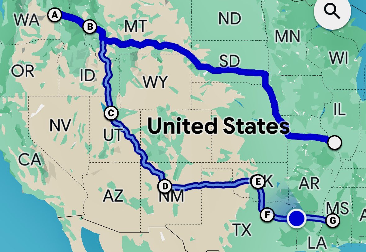 13 days for a delivery from a town it takes me 9 hours to drive to. Do better <a href="/UPS/">UPS</a> 

Illinois - Washington - Montana - Utah - New Mexico - Oklahoma - Texas - (passed thru the destination city) Mississippi - Louisiana