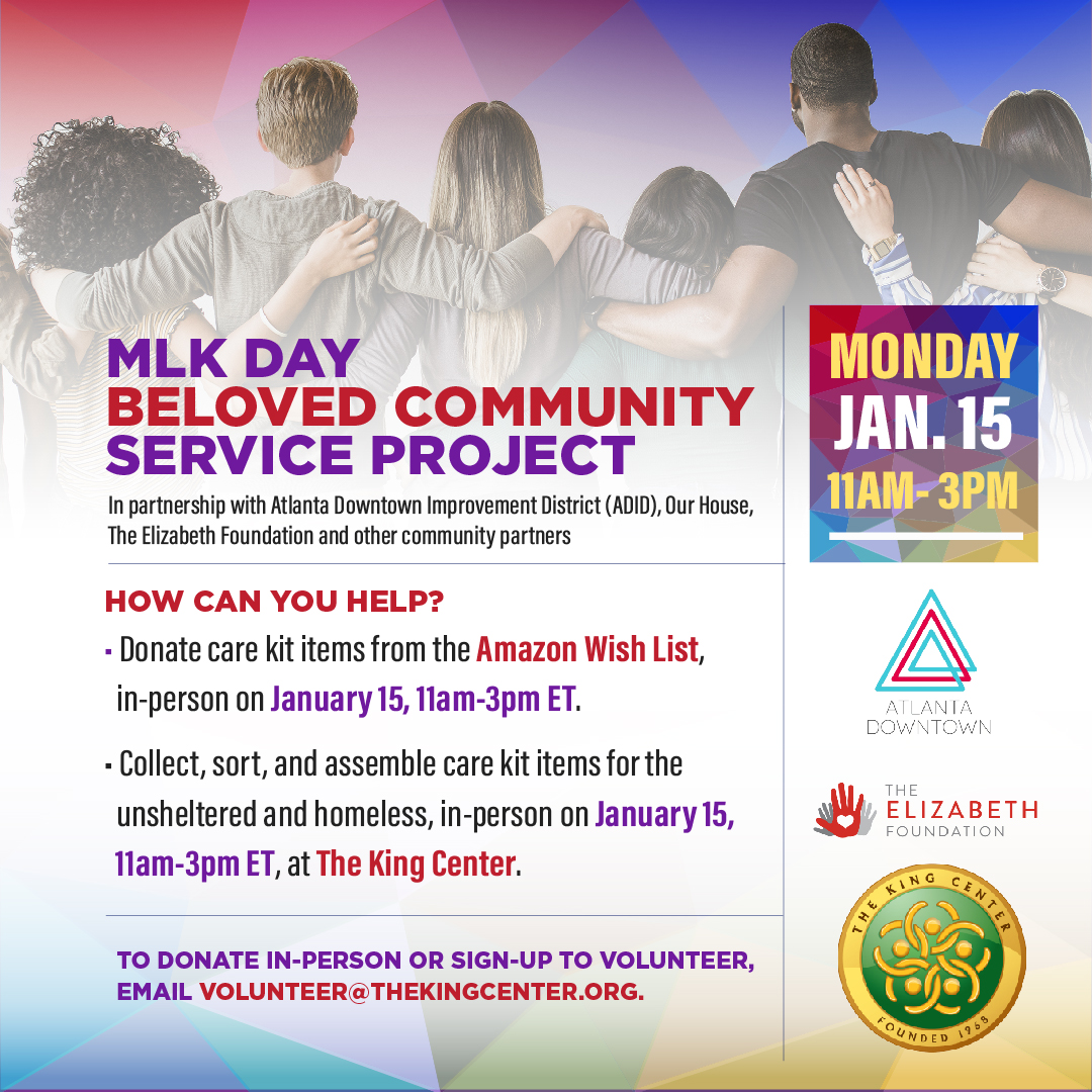 Here’s how you can be a part of #TheKingCenter’s #MLKDay2024 Beloved Community Service Project. To donate or sign-up to volunteer, email volunteer@thekingcenter.org. #MLKDay #BeGreat #ServeYourWay #ChangeTheSystems #ShiftTheCulture