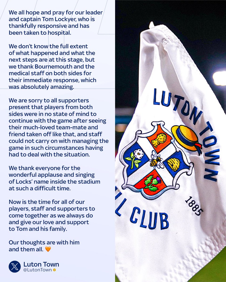 Our thoughts are with Tom Lockyer 🧡