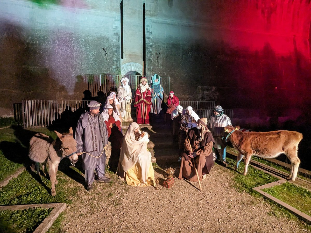 An interesting day watching @RishiSunak address @GiorgiaMeloni's #Atreju2023 right wing ideas fest in Rome. Shame Sunak didn't have time to check out the splendid human nativity scene just outside the hall where he spoke, complete with plastic Baby Jesus doll and two live donkeys