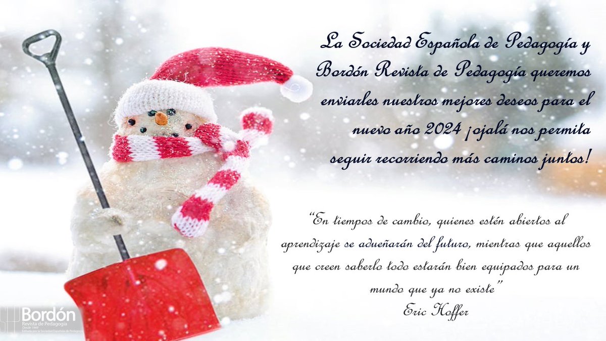 Bordonsep's tweet photo. Bordón. Revista de Pedagogía y la Sociedad Española de Pedagogía quiere mandar un afectuoso abrazo a todas/os sus seguidores y compañeras/os de camino...☃️🎄¡no olviden sembrar paz y alegría! https://t.co/pnQ1AvSngB