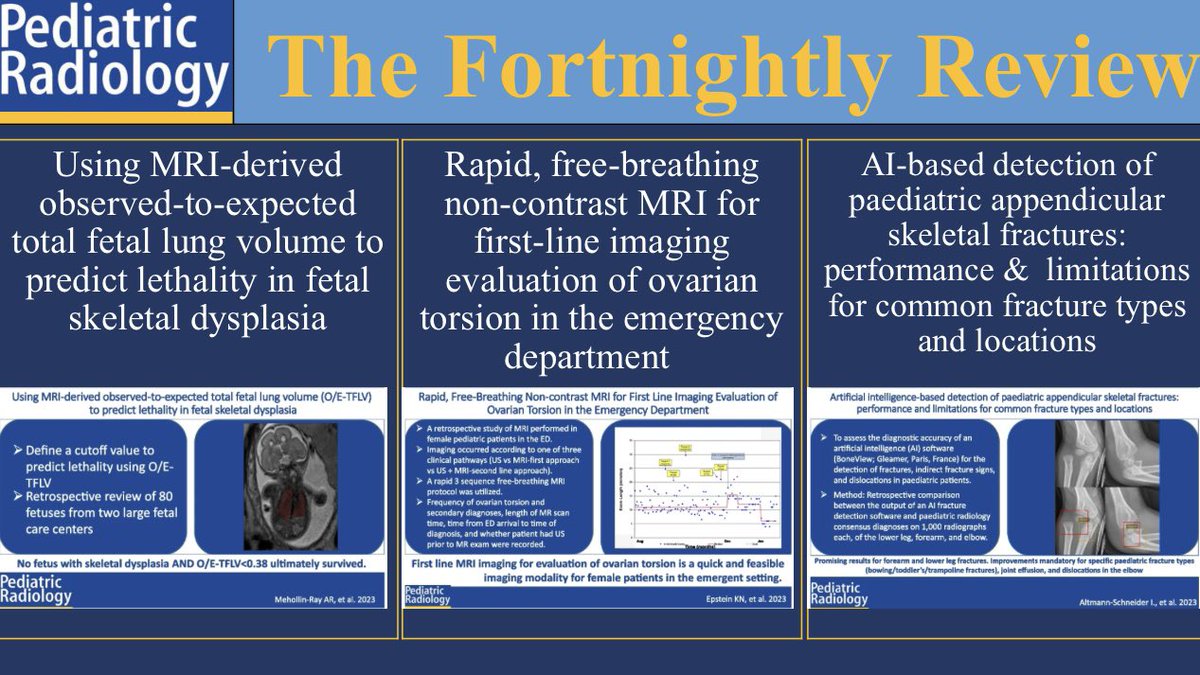 Stay on the cutting edge of pediatric radiology with The Fortnightly Review! Full text links: rdcu.be/dtMav rdcu.be/dtMaA rdcu.be/dtMbf More: springer.com/journal/247 Topics: MRI fetal skeletal dysplasia MRI ovarian torsion AI fractures