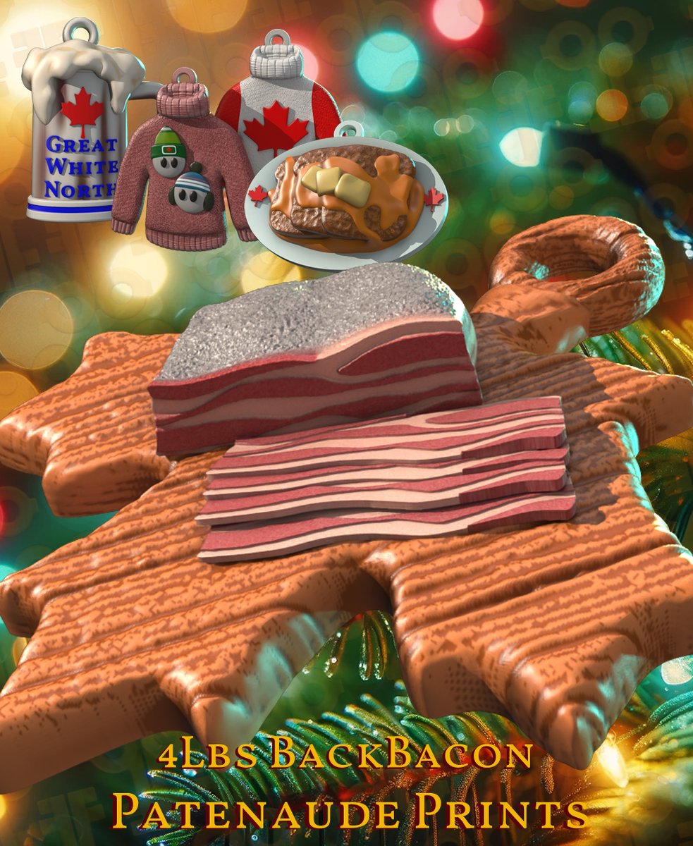 Add a slice of Canada to your tree!
4 lbs on Back Bacon! is now @Thangs3D 
than.gs/m/975551
you can find the links for the last 3 days in the description
#CanadianChristmas #HolidayDecor