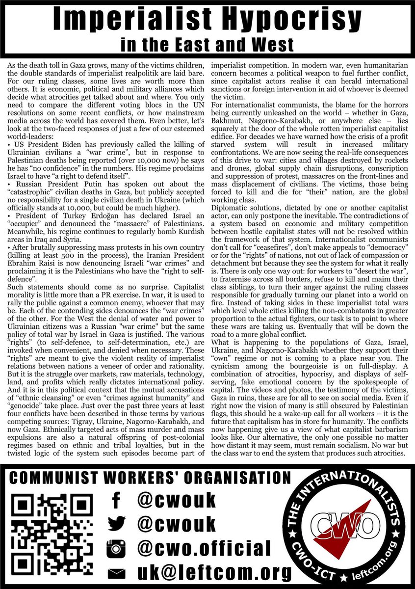 Bleak protest today outside Newcastle Civic Centre. We need a class perspective to prevent despondency if protesters do not see longed for results in the short term.
Only an internationalist movement of the working class is able to stop this war AND the next one.