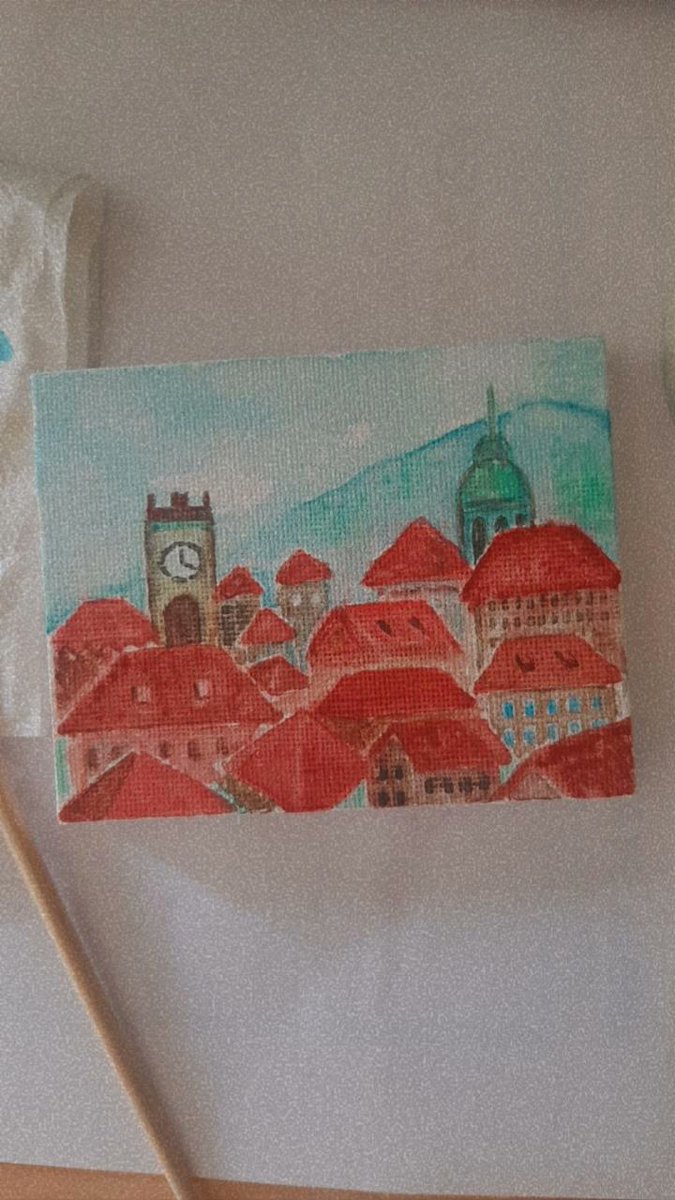 Dabbling with acrylic to recreate my favorite red tiled roofs 💕
