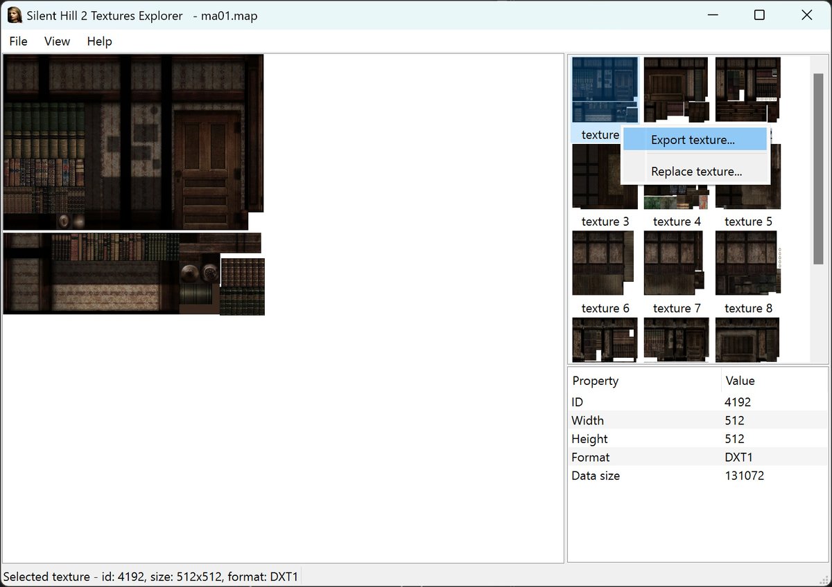 shlm_en's tweet photo. Silent Hill 2 Textures Explorer is an open-source tool by Sergii "iOrange" Kudlai that allows viewing/extraction and editing of any texture resource in the game (including levels and models)
https://t.co/T9PncXXQsj https://t.co/0uFbuucVDw