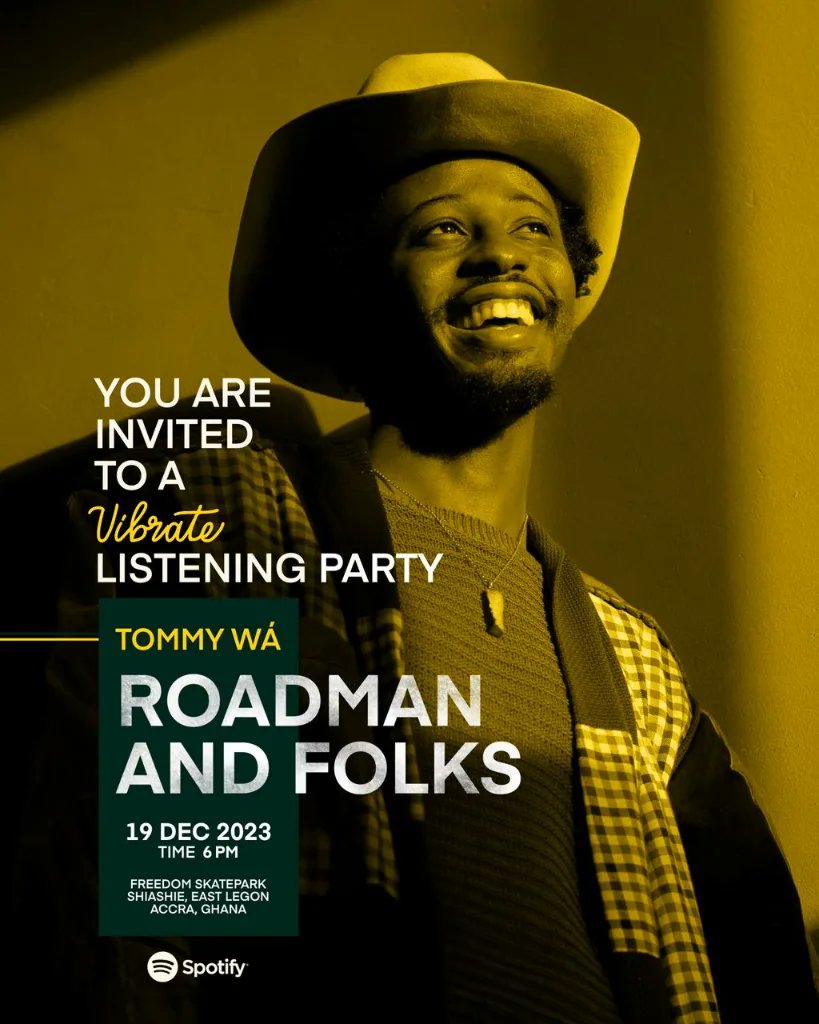 Accra🇬🇭 We are not quite done yet! The Roadman and Folks EP Listening party is here and I am excited to be doing this with the good folks @vibratespace come Tuesday 19 Dec, 6 PM Location: 6 Adamafio Link, East Legon Tell your folks to tell some folks Free entrance Who's coming?