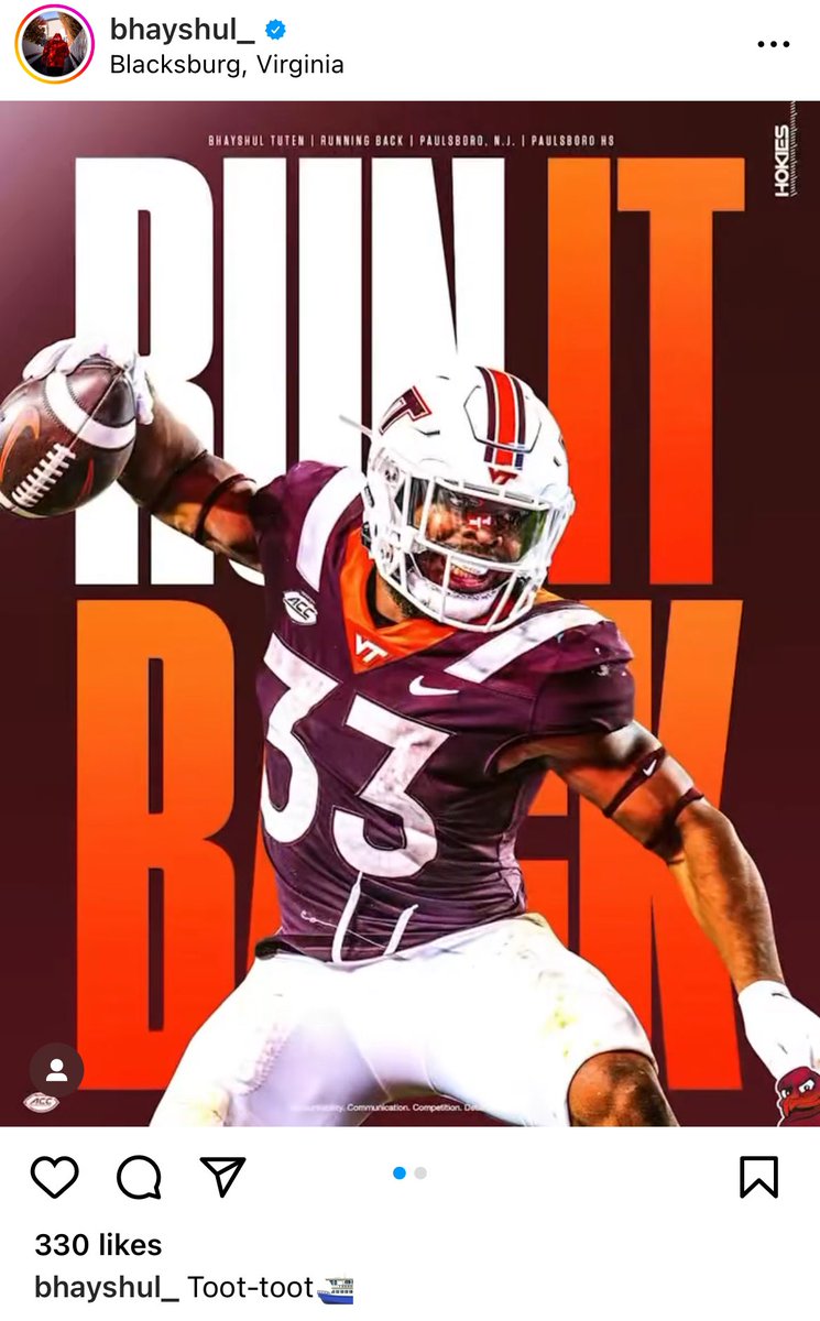 AndyBitterVT's tweet image. #Hokies RB Bhayshul Tuten announces on Instagram that he’s returning in 2024. Another big piece coming back.