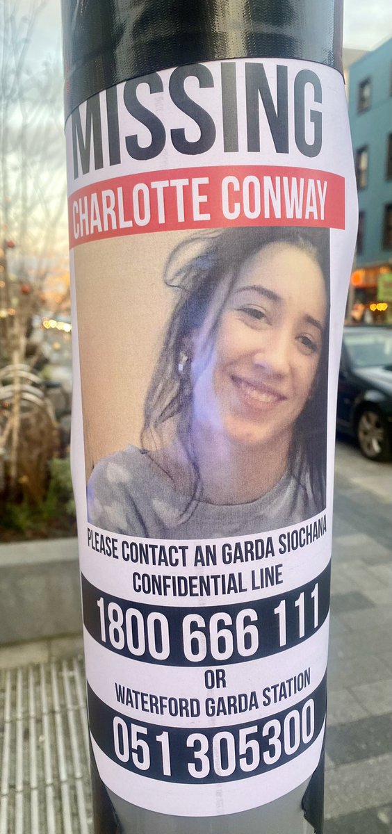 Just met the broken hearted mother of this young lady distributing flyers in the city centre… share far and wide please #charlotteconway #missingperson #waterfordgardastation #limerickcityvfi