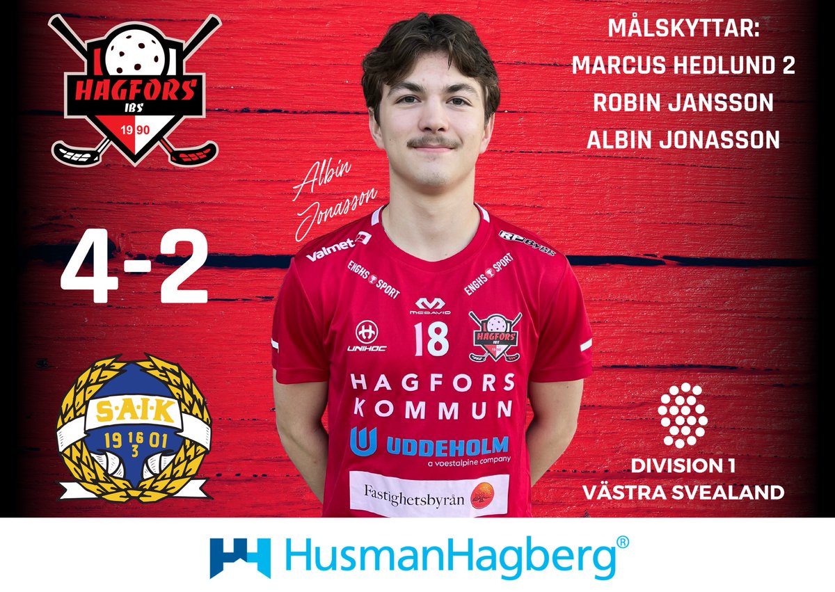 A-laget vann med 4-2 hemma mot Sandvikens AIK idag. 👏

Albin Jonasson gjorde sitt första mål i A-laget. 🙌

#hibs #innebandy 🔴⚪️⚫️