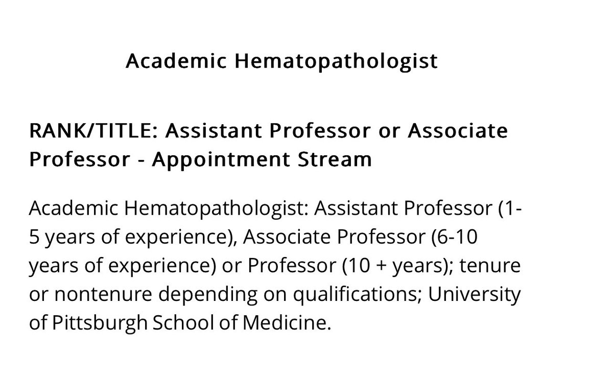 📣Job opportunity‼️ We are looking for a passionate board-certified academic hematopathologist to join our #hemepath team at UPMC in Pittsburgh, PA! 🩸🔬

Go to shorturl.at/wDGKN for more info and online application form