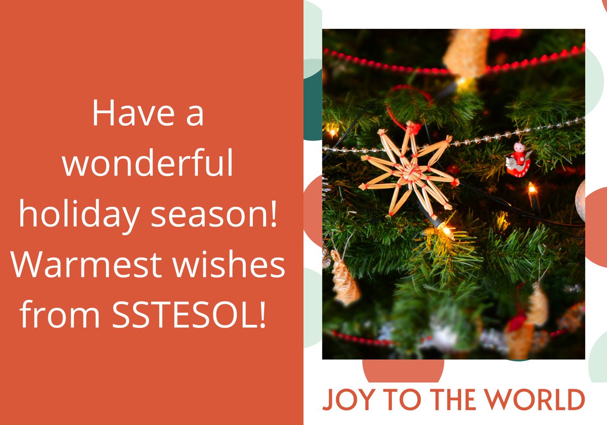 Happy holidays from the <a href="/SSTESOL/">Sunshine State TESOL</a>  board! We are grateful for your support and wish you and your families a holiday season filled with joy, peace, and prosperity. We look forward to serving you in 2024! <a href="/andrealypka/">Andrea</a>