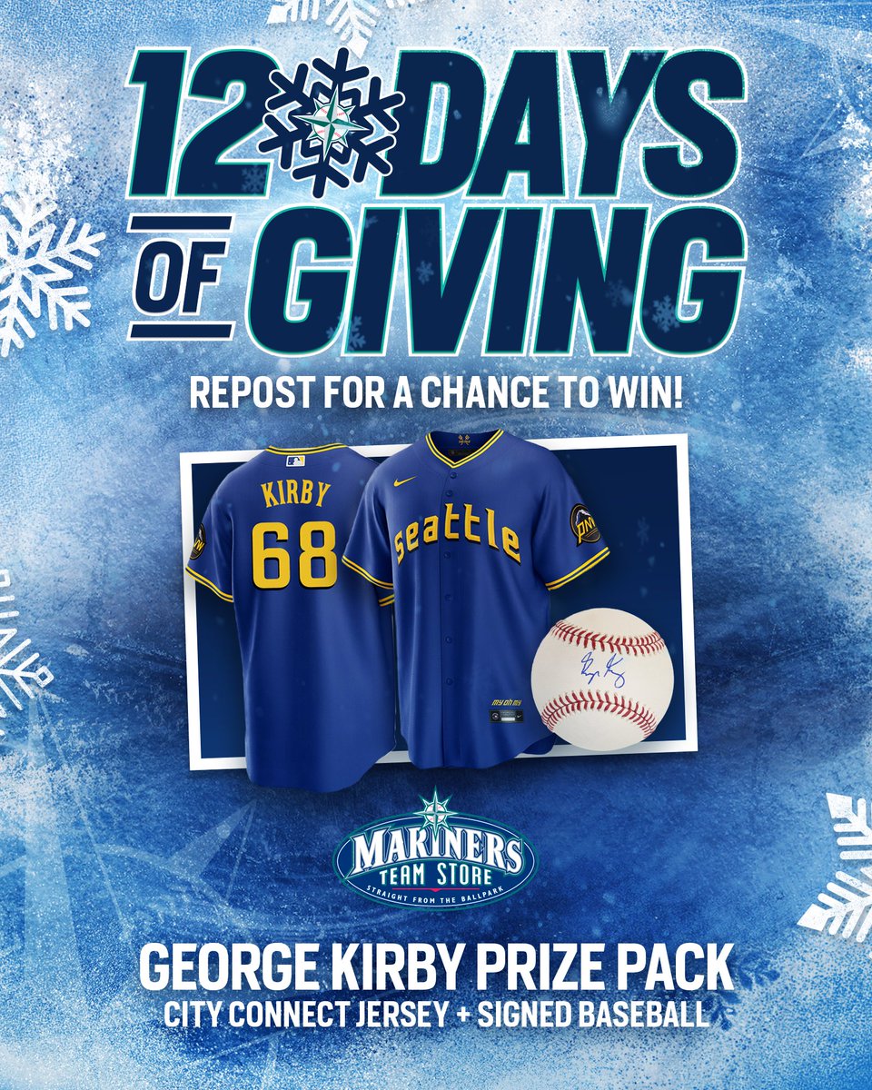 🔱 RT to WIN 🔱 Rock some new City Connect gear from the @MarinersStore, plus get your own @gkirb98 signed baseball! Just hit that repost button for a chance to win! #12DaysOfGivingSweepstakes Must be 18+. No purch. nec. Enter by 11:59pm PT on 12/28/23. atmlb.com/3NnpYfd