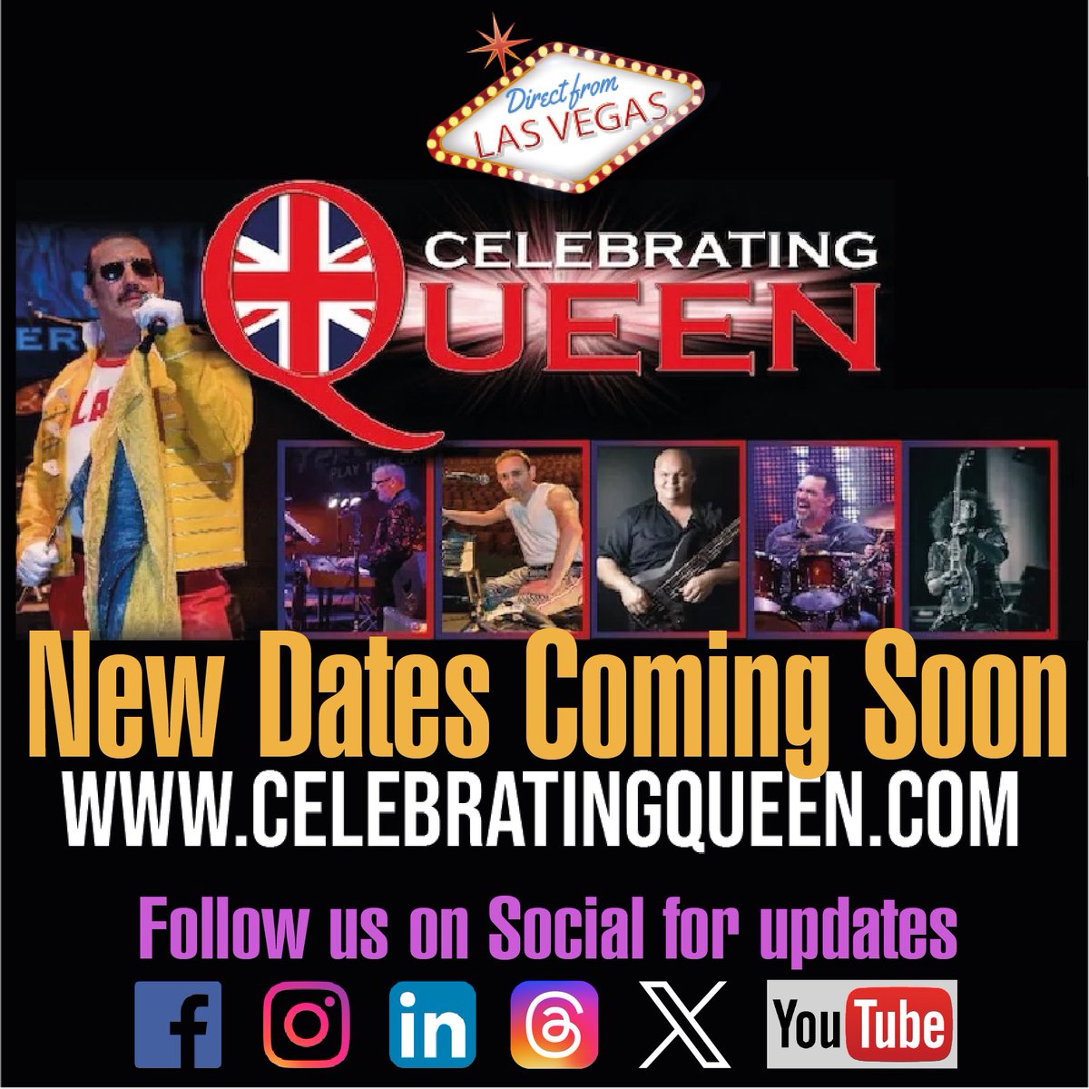 New Dates coming Soon

Follow our social channels for updates

Visit celebratingqueen.com for details and links to all our social media channels.