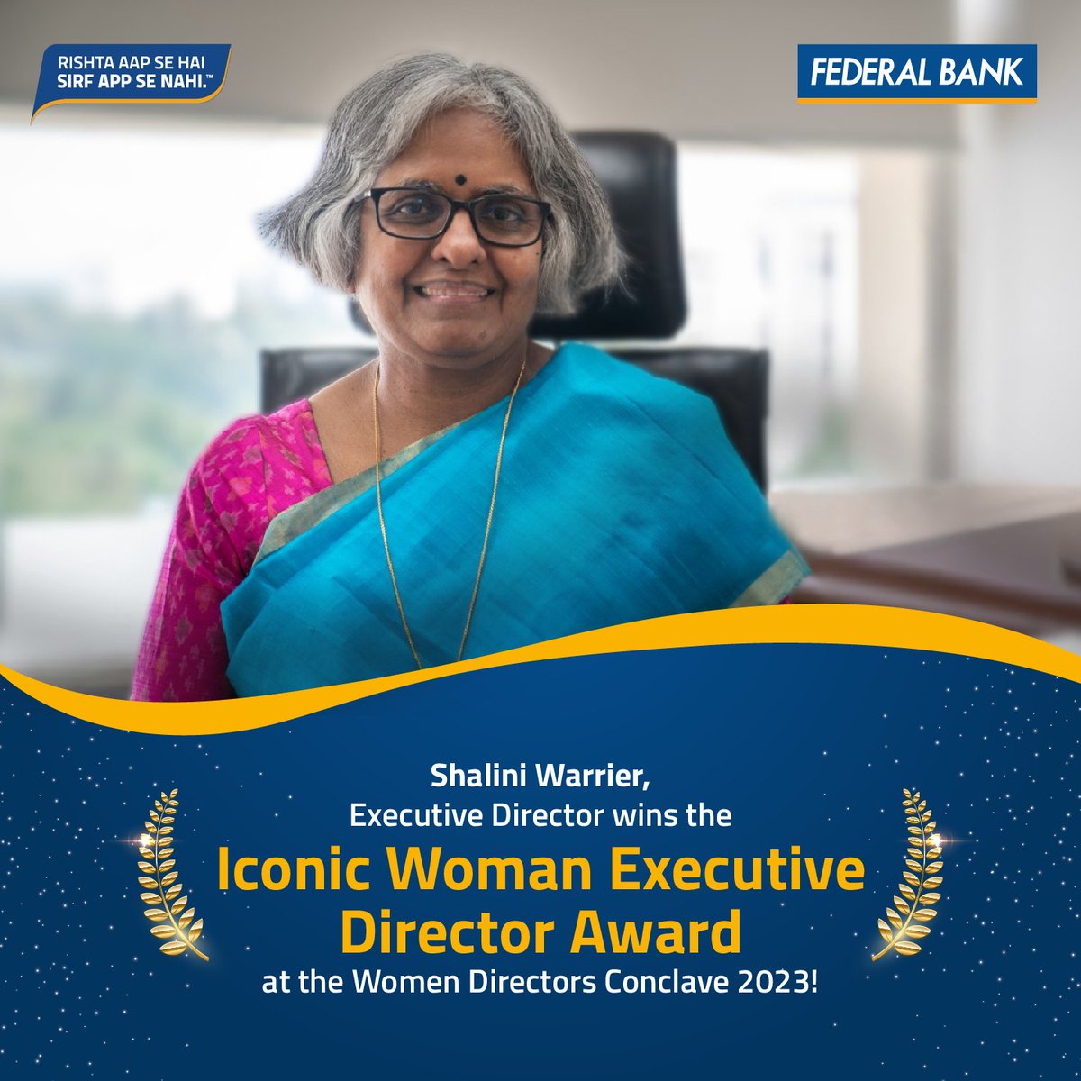 Ms. Shalini Warrier, Executive Director, Federal Bank was conferred the Iconic Woman Executive Director Award 2023 at the Women Directors Conclave by ‘Mentor My Board’.

#FederalBank #WomenLeaders #MentorByBoard #WomenDirector