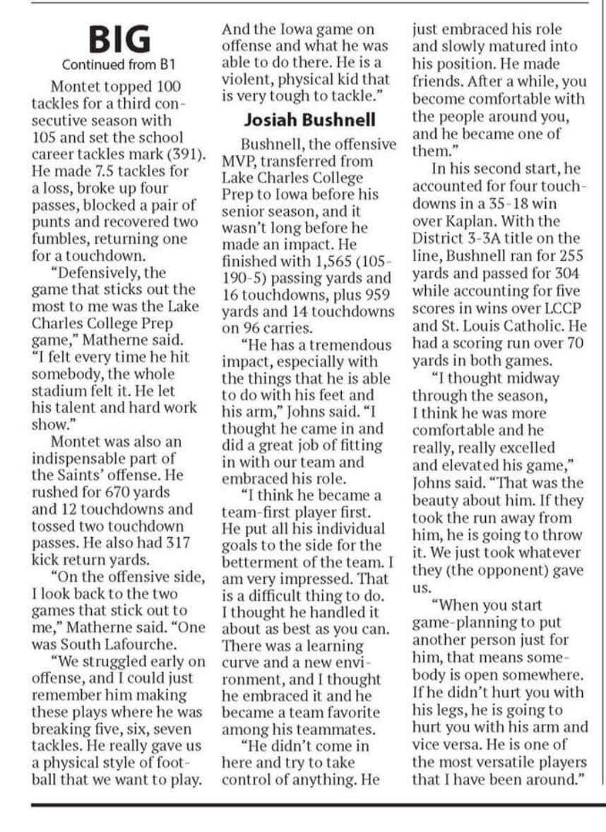 SLCHSFB's tweet image. Congratulations to Jordan Davis, Landon Daughdril and Kade Nugent on making the all area team! Big congratulations to graham montet on being the big schools defensive MVP! #WeAreSaints