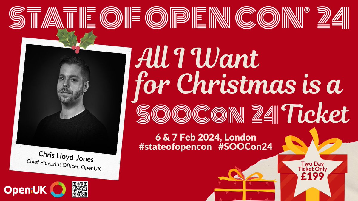 Thinking about your new years plans? #SOOCon24 is on the horizon! stateofopencon.com at £199 for two tickets; with Community, Student and unemployed free tickets if you contact admin@openuk.uk #soocon24 #stateofopencon @openuk_uk