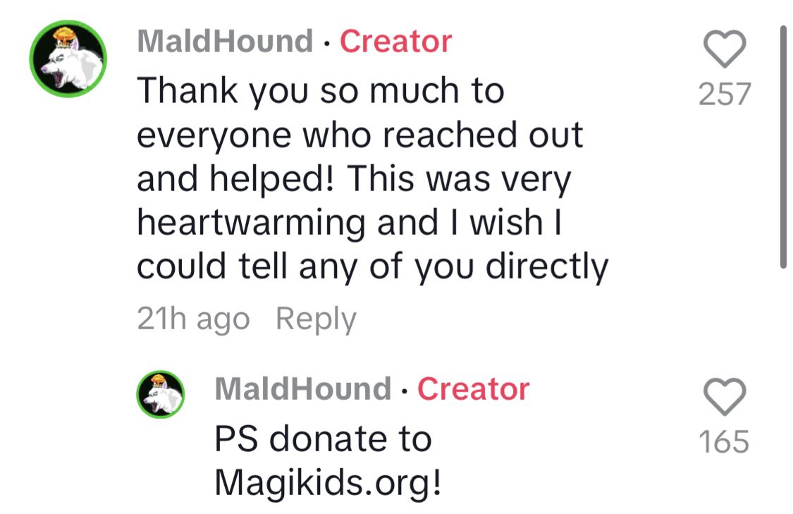 UHHH. Hey internet. Thanks for all the messages! 😯 @ZMainCharacter —did you put MaldHound @tiktok_us up to this?! People wishing to donate cards to our charity—please see the standard language in the thread below! ⬇️ THANKS! 🎁