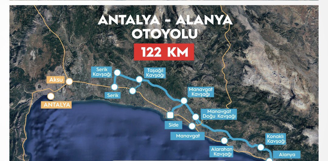 Antalya - Alanya Otoyolu ihalesi tamamlandı.

“Proje, Serik Kavşağı'ndan başlayacak, ve 
7 kavşak, 
8 tünel, 
19 viyadük olarak Toros dağlarından devam edecek.

122 kilometrelik otoyol, turizm destinasyonlarındaki ulaşım kalitesini artıracak."

Hayırlı, uğurlu olsun..