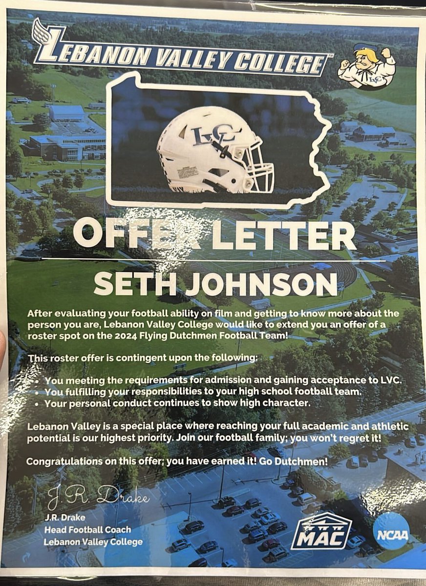 After a great visit @LVCFootball. I am grateful to receive my first offer‼️Big thank you to @CoachDrake31 for having me up! @BretStover @UpperDublinFB @EPAFootball @PaFootballNews