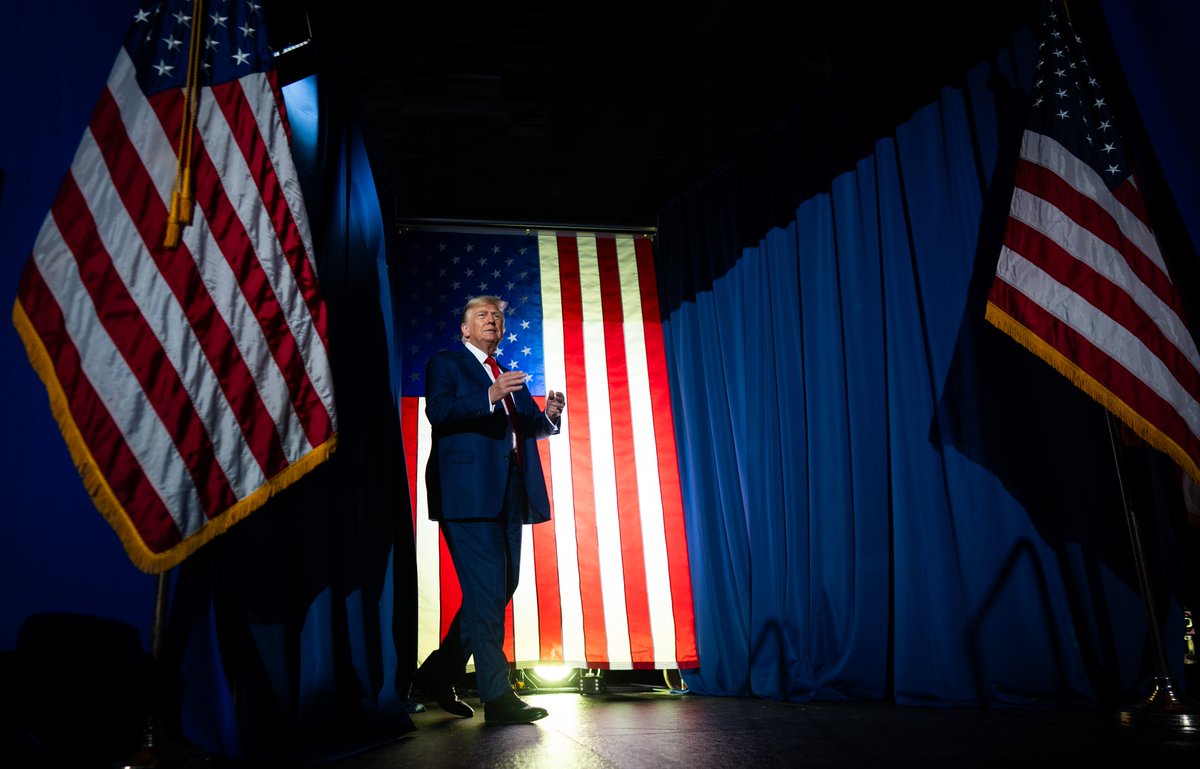 .@realDonaldTrump arrives for a campaign rally at the Whittemore Center Arena in Durham, New Hampshire.