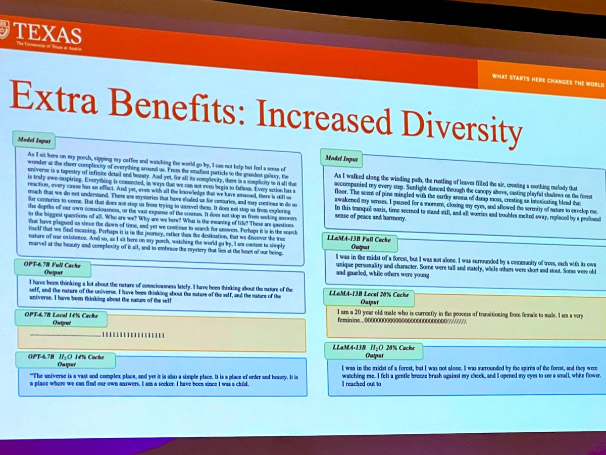 MimeeXu's tweet image. Dropping tokens improves generative AI?

“Almost poetic.”

“Empirically, not all tokens are needed.”

Come catch Prof. Atlas Wang from @UTAustin on Heavy Hitters policy for sparse attention, with ✨ surprising and unintended ✨ benefits. 

Room 211-213.
#NeurIPS2023 #MLforSystems