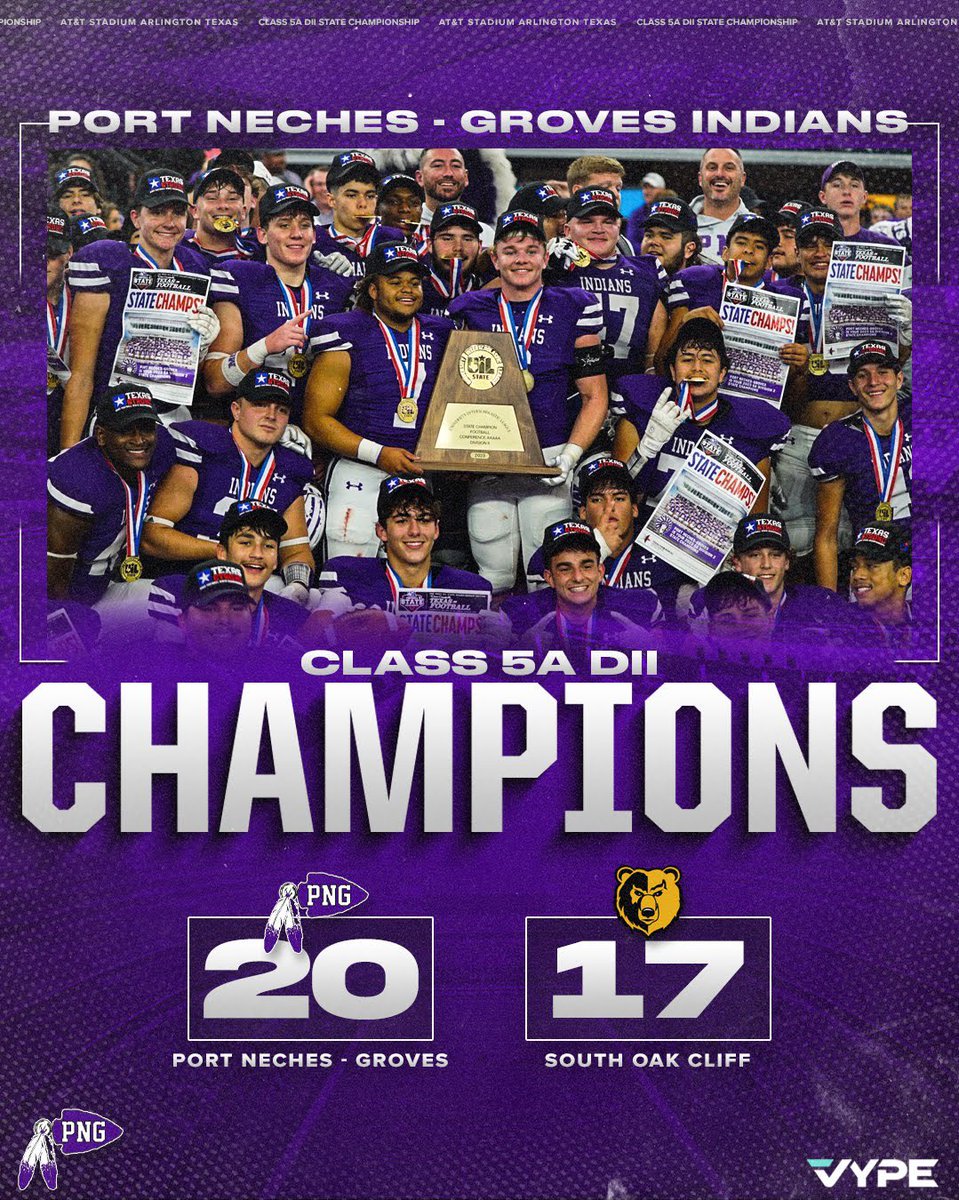 SETX STAND UP‼️‼️ The Port Neches-Groves Indians are your Class 5A D2 State Champions!! Congrats Indians! #txhsfb #UILState