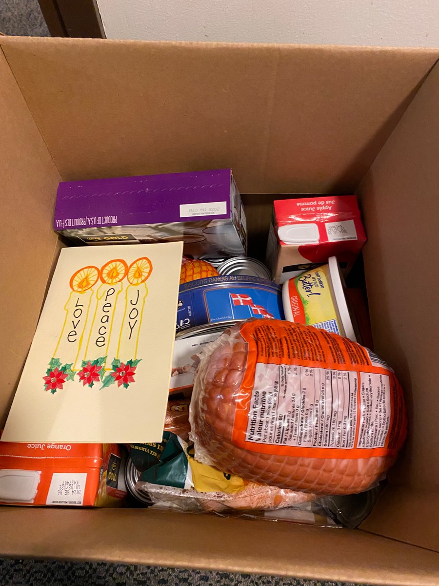 I got my #YEG Christmas Bureau box today and started crying when I saw the ham, little potatoes and mandarin oranges. I would never buy these for myself with the cost of groceries. And knowing how much love the volunteers put into the boxes is overwhelming in the best way 💛🎄