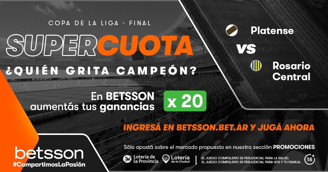 Se viene la final de la #copadelaliga entre #platense vs #rosariocentral y <a href="/Betsson_ARG/">Betsson Argentina</a> quiere que vos también ganes !! Entrá al link y hacé tu mejor jugada!

in.pba.betsson.bet.ar/supercuota-arg…
#juegoresponsable 
Jugar es para mayores de 18 años