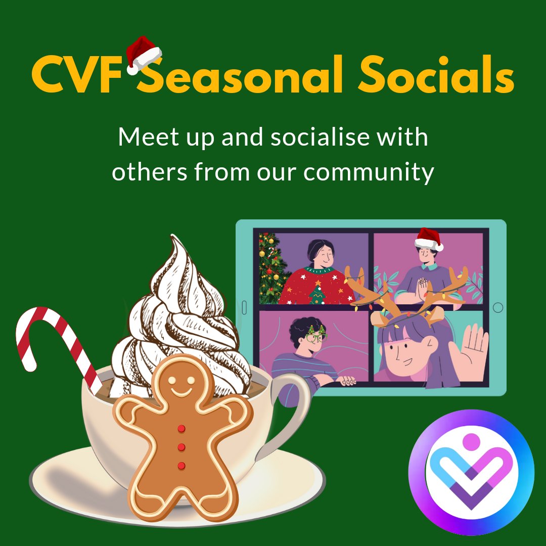 If you are a member of our #ClinicallyVulnerableFamilies💙💜💗
FB community, a reminder that our volunteers run weekly socials.

🎄☕️ Please do join us for our Seasonal Socials. We also hope to host an extra event on or near the big day join our group for more...🦌 🎅