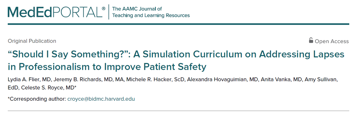 For today's #SundayRead learn about a simulation curriculum using <a href="/AHRQNews/">AHRQ</a> communication tools to empower trainees to address professionalism lapses leading patient safety concerns by <a href="/harvardmed/">Harvard Medical School</a> <a href="/croyce62/">croyce</a>
<a href="/aehovaguimian/">Alexandra Hovaguimia</a> <a href="/VankaAnita/">Anita Vanka</a> <a href="/flieonthewall/">Lydia Flier</a> 
ow.ly/QL2A50Qi2jg #MedEd