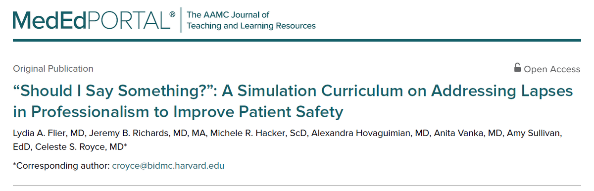 For today's #SundayRead learn about a simulation curriculum using @AHRQNews communication tools to empower trainees to address professionalism lapses leading patient safety concerns by @harvardmed @croyce62 @aehovaguimian @VankaAnita @flieonthewall ow.ly/QL2A50Qi2jg #MedEd